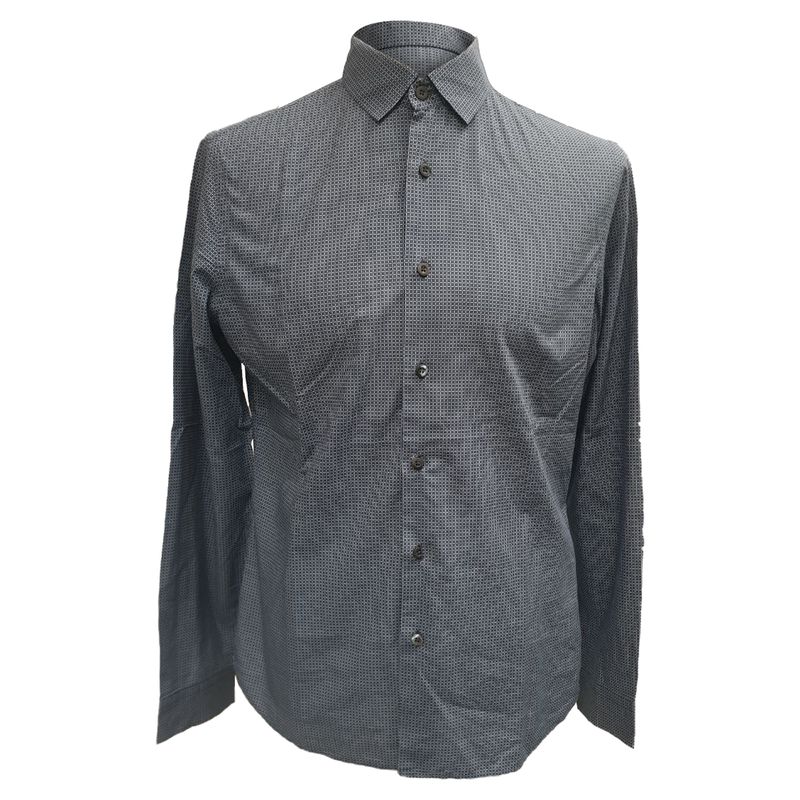 Prada Patterned Button-Down Long Sleeve Shirt In Navy Blue Cotton